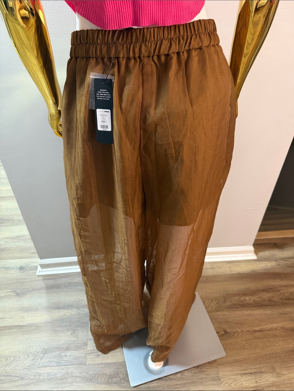 Fashion Nova Brown Sheer Wide-Leg Palazzo Pants - Picture 5 of 6
